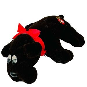 Vintage 1985 Pound Puppies Dark Brown Chocolate w/ Red Collar Bow NEWBORN Dog 8”